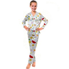 Pattern Seamless Texture Fruit Kids  Satin Long Sleeve Pajamas Set by Sabxi