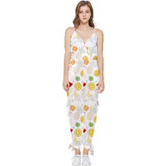 Pattern Seamless Texture Fruit Sleeveless Tie Ankle Chiffon Jumpsuit by Sabxi