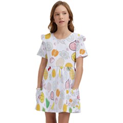 Pattern Seamless Texture Fruit Kids  Frilly Sleeves Pocket Dress by Sabxi