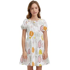 Pattern Seamless Texture Fruit Kids  Puff Sleeved Dress by Sabxi