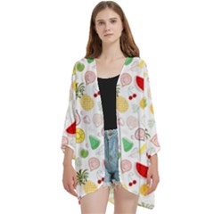 Pattern Seamless Texture Fruit Open Front 3/4 Sleeve Batwing Chiffon Cardigan Kimono by Sabxi