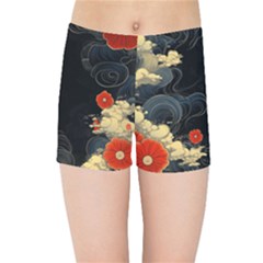 Korean Art Flowers Asian Pattern Kids  Sports Shorts by Sabxi