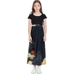 Korean Art Flowers Asian Pattern Kids  Flared Maxi Skirt by Sabxi