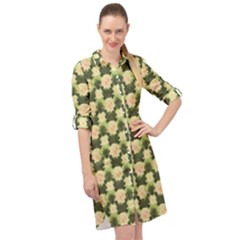 Retro 1880s Flowers Pattern 15 Long Sleeve Mini Shirt Dress by violetheavensky