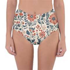 Retro Scandinavian Nordic Flowers Pattern Reversible High-waist Bikini Bottoms by violetheavensky