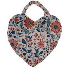 Retro Scandinavian Nordic Flowers Pattern Giant Heart Shaped Tote by violetheavensky