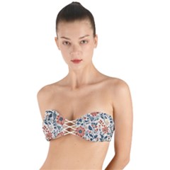 Retro Scandinavian Nordic Flowers Pattern Twist Bandeau Bikini Top by violetheavensky