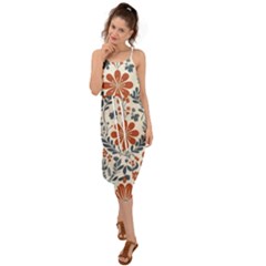 Retro Scandinavian Nordic Flowers Pattern 3 Waist Tie Cover Up Chiffon Dress by violetheavensky