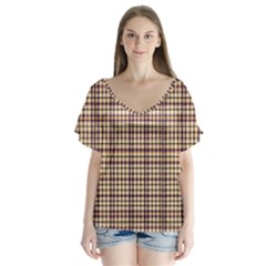 Retro 60s 50s Plaid Pattern 3 V-neck Flutter Sleeve Top by violetheavensky