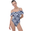 Gothic Leaf Pattern Frill Detail One Piece Swimsuit View1