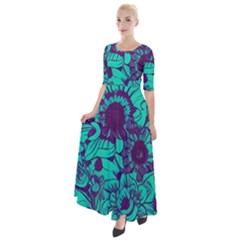 Mid Century Retro Floral 1970s 1960s Pattern 101 Half Sleeves Maxi Dress by violetheavensky