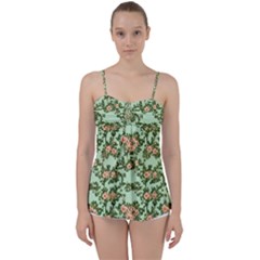 Retro 1880s Flowers Pattern 5 Babydoll Tankini Top by violetheavensky