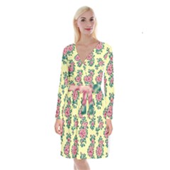 Retro 1880s Flowers Pattern 8 Long Sleeve Velvet Front Wrap Dress by violetheavensky