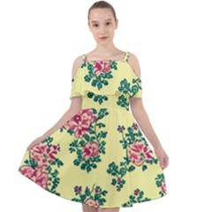 Retro 1880s Flowers Pattern 8 Cut Out Shoulders Dress by violetheavensky
