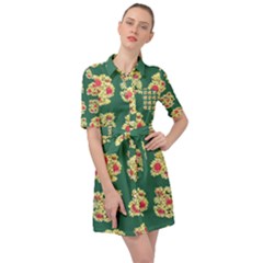 Retro 1880s Flowers Pattern 6 Belted Shirt Dress by violetheavensky