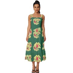 Retro 1880s Flowers Pattern 6 Square Neckline Tiered Midi Dress by violetheavensky