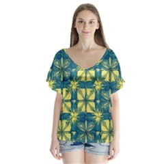 Royal Fractal Pattern 2 V-neck Flutter Sleeve Top by violetheavensky