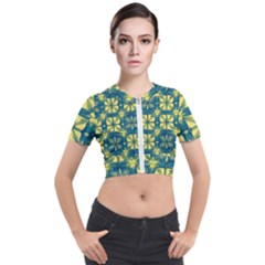 Royal Fractal Pattern 2 Short Sleeve Cropped Jacket by violetheavensky