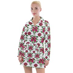 Retro 1880s Flowers Pattern 2 Women s Long Sleeve Casual Dress by violetheavensky