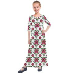 Retro 1880s Flowers Pattern 2 Kids  Quarter Sleeve Maxi Dress by violetheavensky