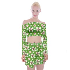 Retro 1880s Flowers Pattern 4 Off Shoulder Top With Mini Skirt Set by violetheavensky