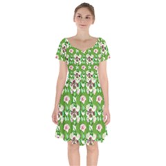 Retro 1880s Flowers Pattern 4 Short Sleeve Bardot Dress by violetheavensky