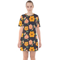 Retro 40s 50s Flowers Pattern Halloween 3 Sixties Short Sleeve Mini Dress by violetheavensky