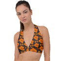 Retro 40s 50s Flowers Pattern Halloween 2 Halter Plunge Bikini Top View1