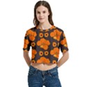 Retro 40s 50s Flowers Pattern Halloween 2 Women s Round Neck Short Sleeve Crop Top View1