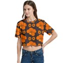 Retro 40s 50s Flowers Pattern Halloween 2 Women s Round Neck Short Sleeve Crop Top View2