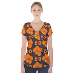 Retro 40s 50s Flowers Pattern Halloween 2 Short Sleeve Front Detail Top by violetheavensky