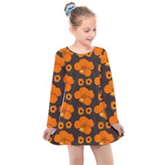 Retro 40s 50s Flowers Pattern Halloween 2 Kids  Long Sleeve Dress by violetheavensky