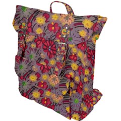 Mid Century Retro Floral 1970s 1960s Pattern 90 Buckle Up Backpack by violetheavensky