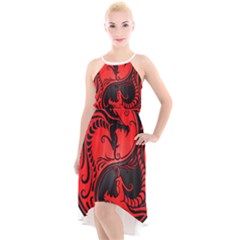Red Yin Yang Dragons High-low Halter Chiffon Dress  by JeffBartels