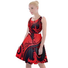 Red Yin Yang Dragons Knee Length Skater Dress by JeffBartels