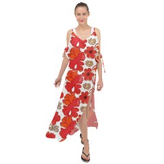 Mid Century Retro Floral 1970s 1960s Pattern 91 Maxi Chiffon Cover Up Dress by violetheavensky