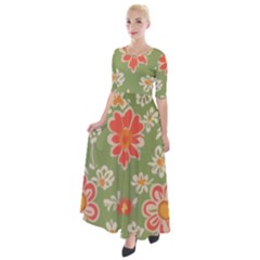 Retro 40s 50s Mexico Flowers Pattern 3 Half Sleeves Maxi Dress by violetheavensky