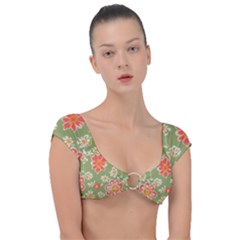 Retro 40s 50s Mexico Flowers Pattern 3 Cap Sleeve Ring Bikini Top by violetheavensky