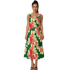 Retro 40s 50s Mexico Flowers Pattern 2 Square Neckline Tiered Midi Dress by violetheavensky