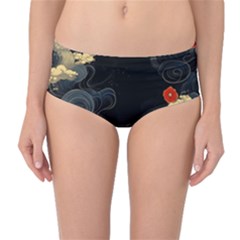 Korean Art Flowers Asian Pattern Mid-waist Bikini Bottoms by Sabxi