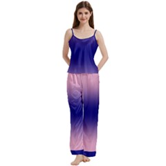 Cotton Candy Pink To Navy Blue Bilinear Gradient Spaghetti Top Long Pants Satin Pajamas Set by GradientsOmbre