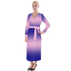 Navy Blue To Cotton Candy Pink Bilinear Gradient Velvet Maxi Wrap Dress by GradientsOmbre