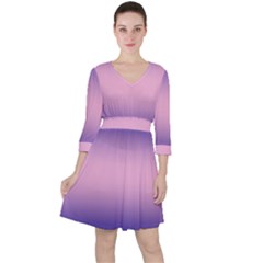 Navy Blue To Cotton Candy Pink Bilinear Gradient Quarter Sleeve Ruffle Waist Dress by GradientsOmbre