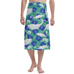 Royal Blue Hibiscus Flowers With Whale, Dolphin And Dhari On Traditional Men s Hawaiian Lavalava Ie Faitaga Wrap Skirt by ZenadthKesAcademy2025