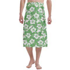 White Hibiscus Flowers With Dhari, Shark, Turtle, And Stingray (green) On Traditional Men s Hawaiian Lavalava by ZenadthKesAcademy2025