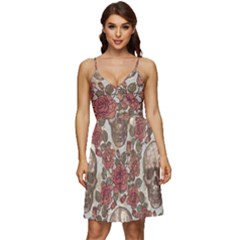 Skull And Roses Flowee Flora Floral Patterns Pattern V-neck Pocket Summer Dress  by Tsamara