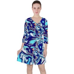 Trippy Dippy Bears Blue Dancing Greatful Dead Skull Steal Your Face Quarter Sleeve Ruffle Waist Dress by Salmanaz77