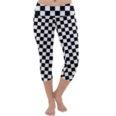 Pattern Checkered Squares Black White Pattern Capri Yoga Leggings by Sabxi