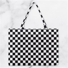 Pattern Checkered Squares Black White Pattern Zipper Medium Tote Bag by Sabxi