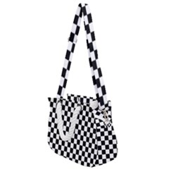 Pattern Checkered Squares Black White Pattern Rope Handles Shoulder Strap Bag by Sabxi